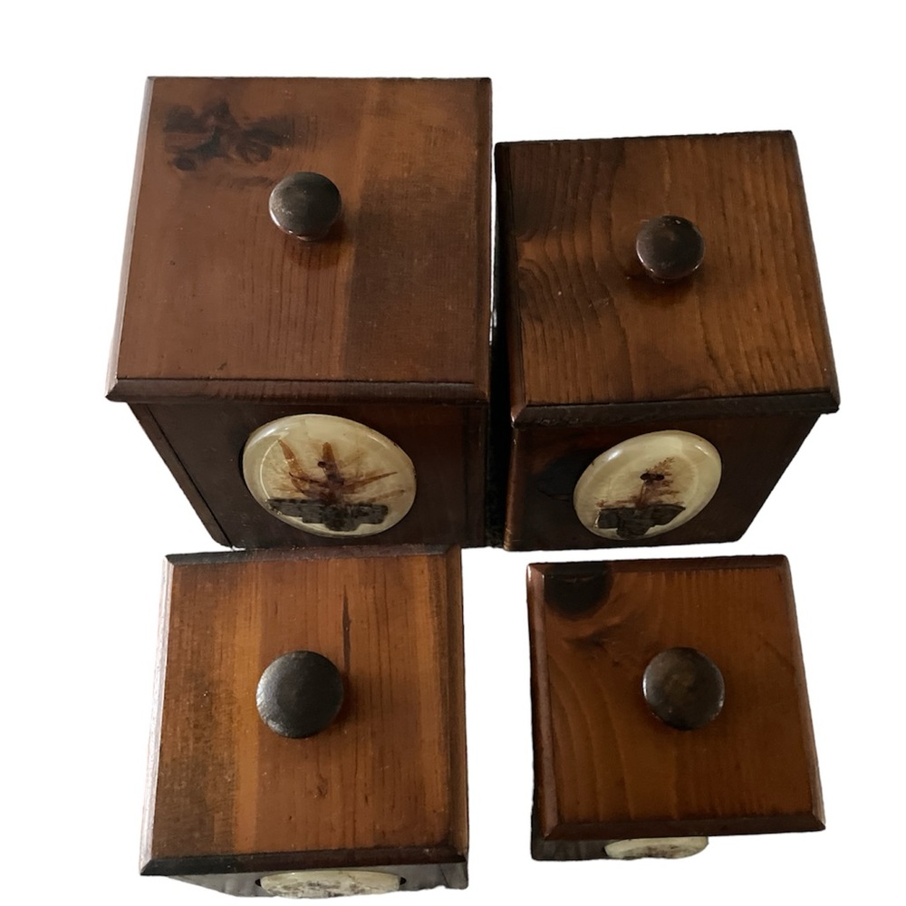 Vintage Rustic Wooden 4 Piece Canister Set - Picture 2 of 9